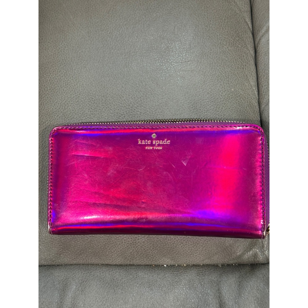 Kate Spade New York Metallic Pink Iridescent Zip Around Continental Wallet Large